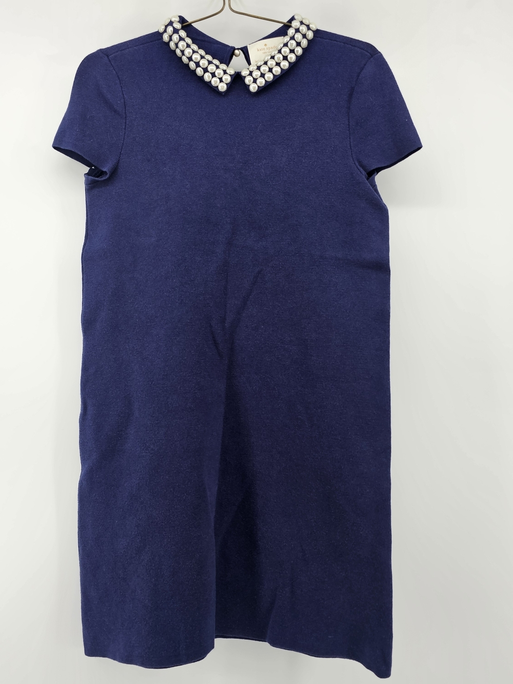 Kate Spade Navy Blue Knit Shift Dress Faux Pearl Collar Size S